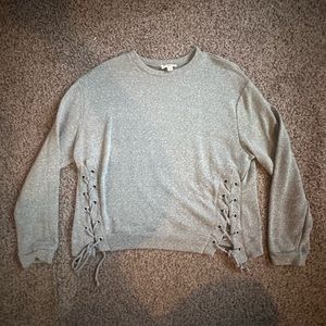 Gray Lace Up Sweater